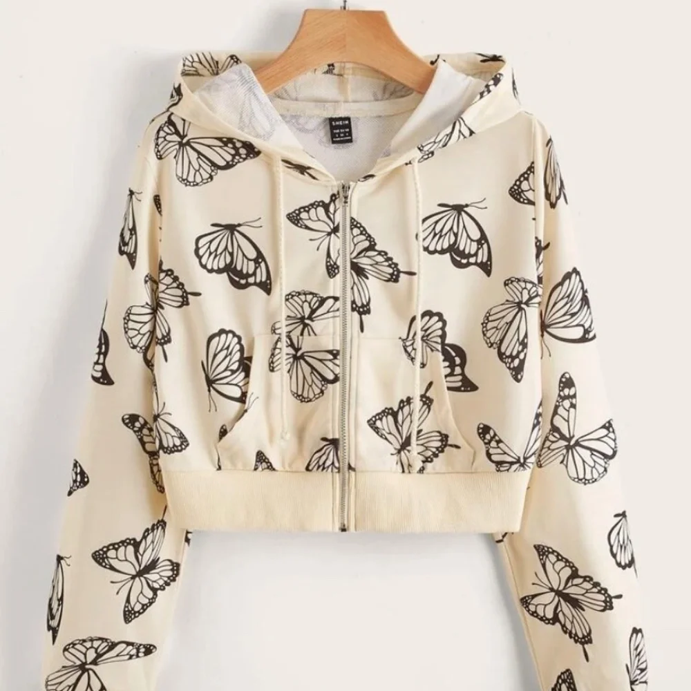 Cropped Zipup Butterfly Hoodie - Picture 1 of 2